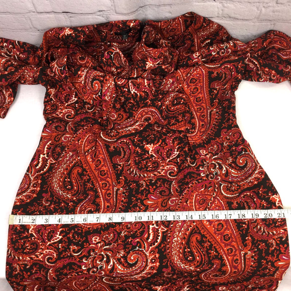 Talbots Petite Boat Neck Elbow Sleeve Burnt Orange Paisley Tie Midi Dress 12P - Picture 11 of 15